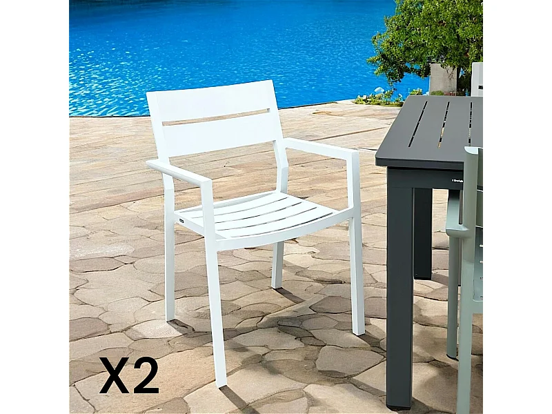 Chaise de jardin avec accoudoirs en aluminium blanc (lot de 2) STOCKHOLM