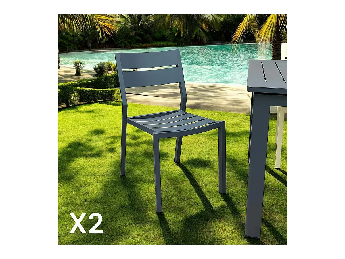 Chaise de jardin en aluminium gris ardoise (lot de 2) STOCKHOLM