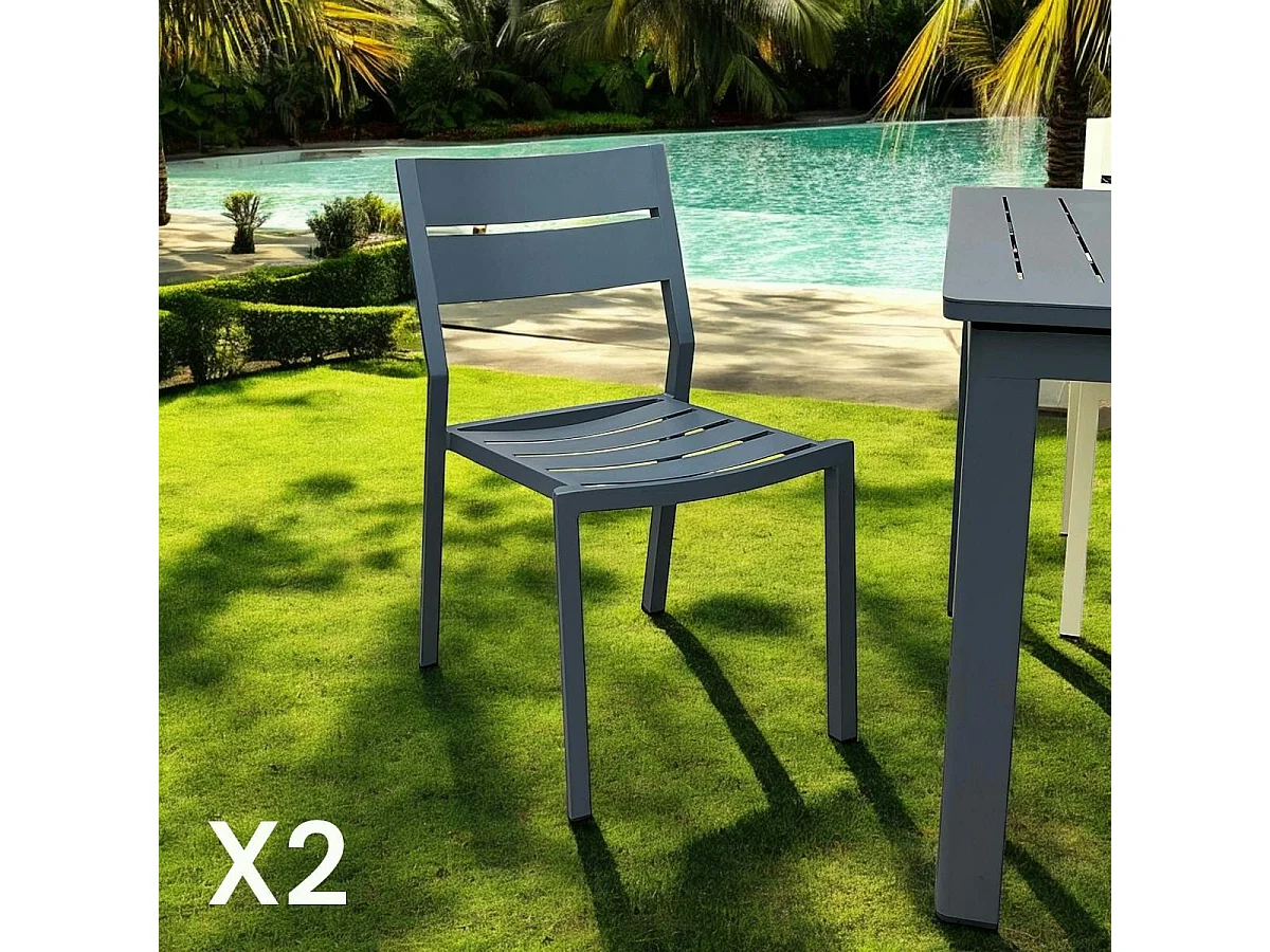 Chaise de jardin en aluminium gris ardoise (lot de 2) STOCKHOLM