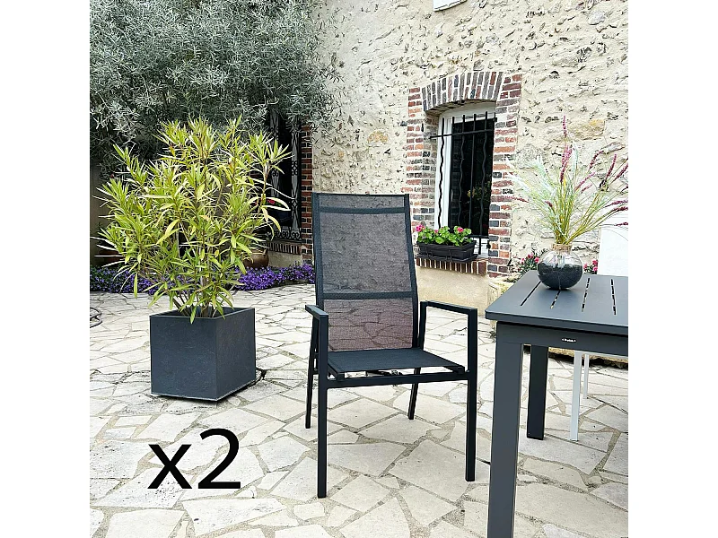 Fauteuil de jardin en aluminium avec dossier réglable noir (lot de 2) OSLO