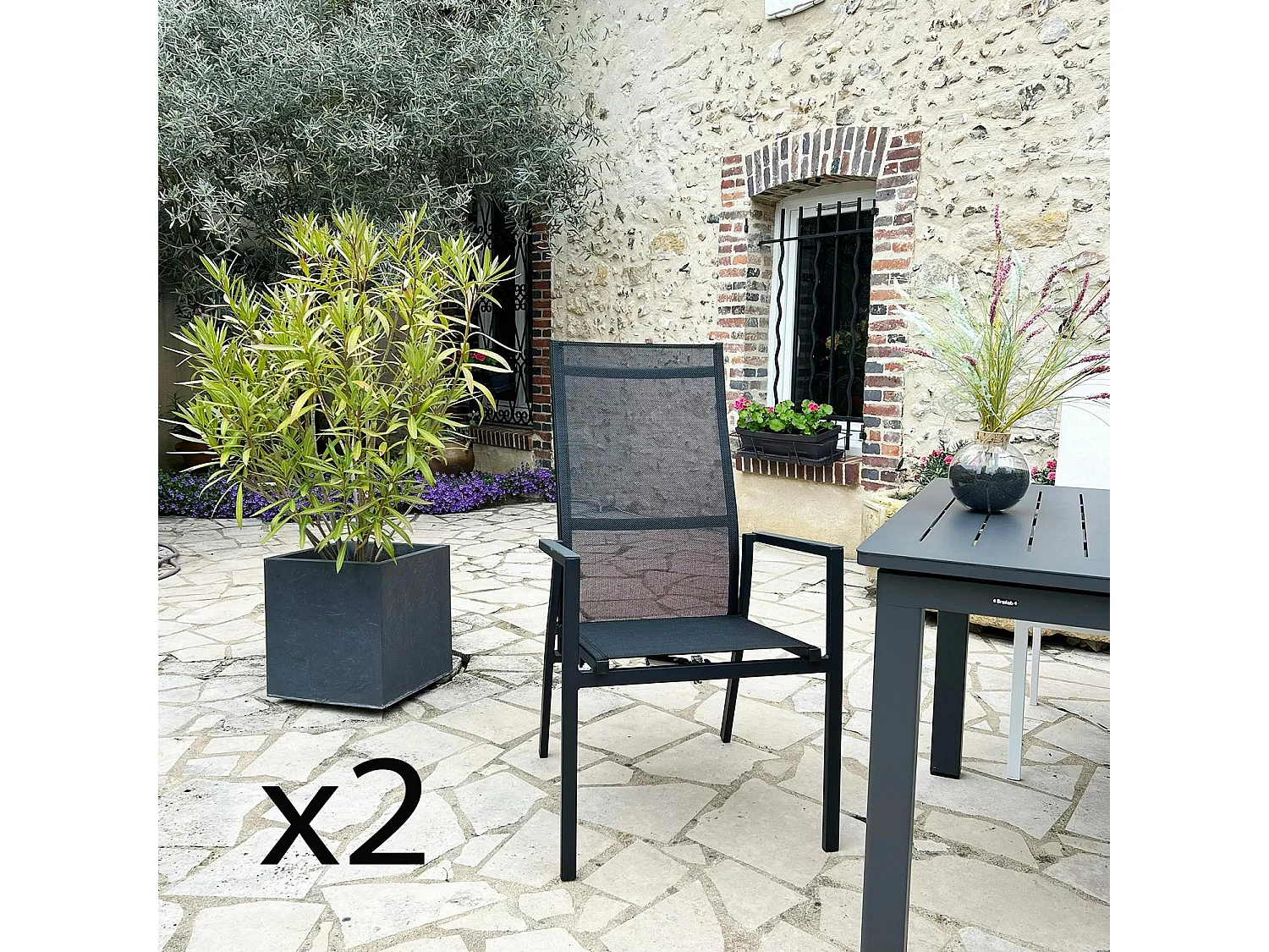 Fauteuil de jardin en aluminium avec dossier réglable noir (lot de 2) OSLO