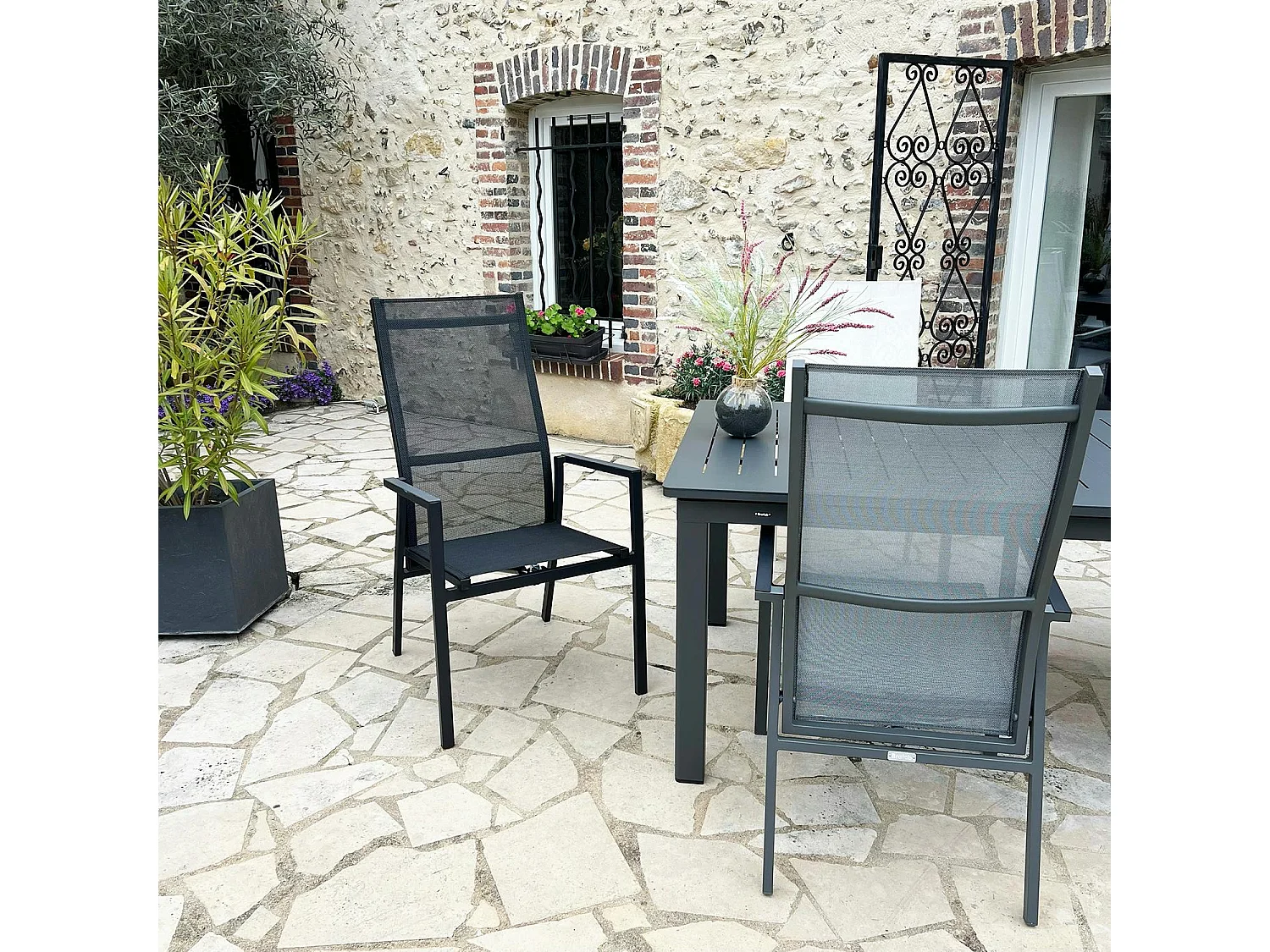 Fauteuil de jardin en aluminium avec dossier réglable noir (lot de 2) OSLO