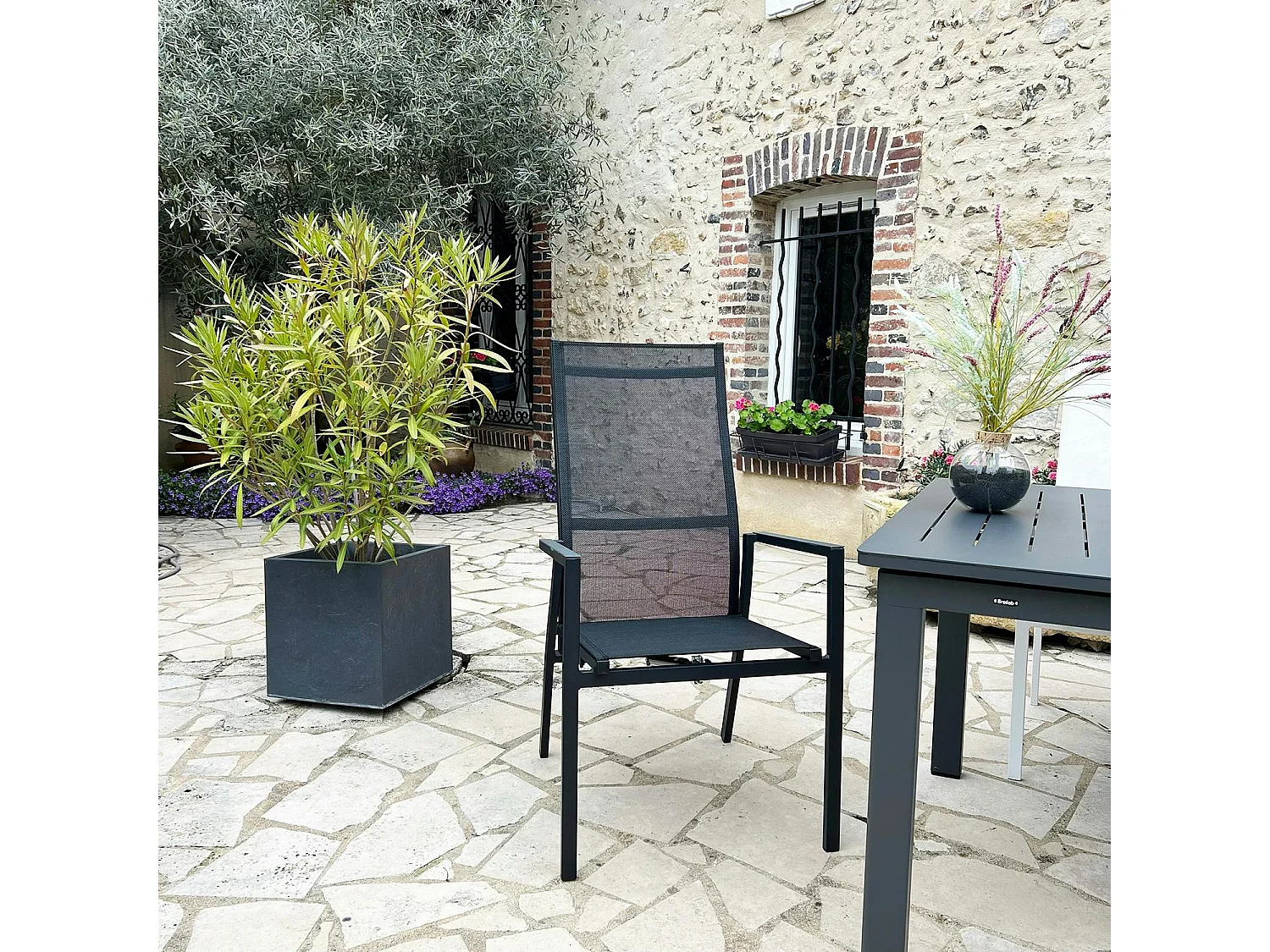 Fauteuil de jardin en aluminium avec dossier réglable noir (lot de 2) OSLO