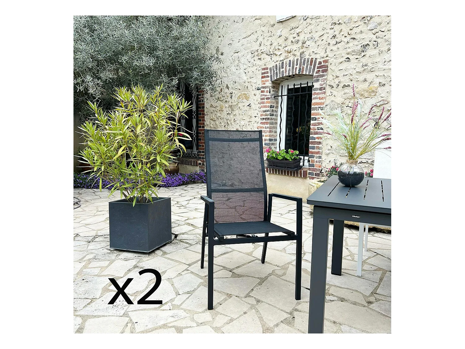 Fauteuil de jardin en aluminium avec dossier réglable noir (lot de 2) OSLO