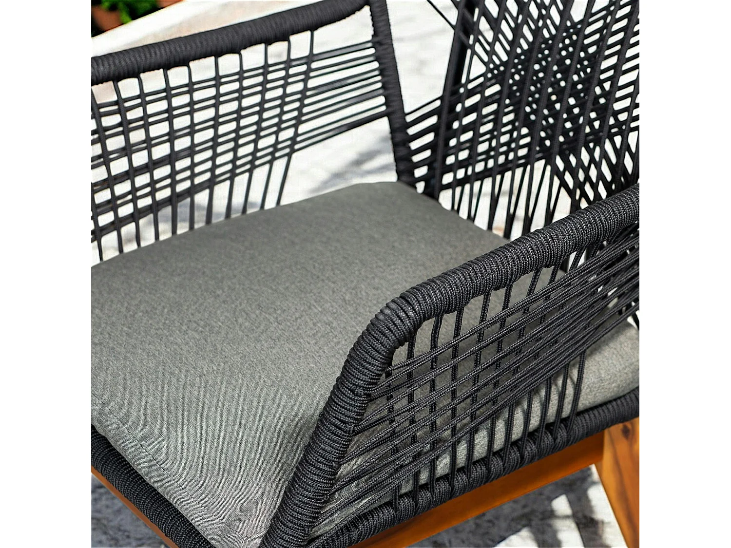 Chaise de jardin noire en corde tressée et pieds bois FSC® (lot de 2) GRENADE