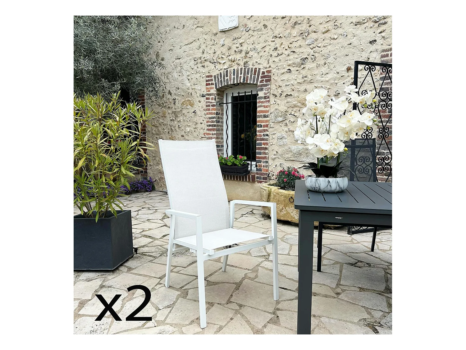 Fauteuil de jardin en aluminium avec dossier réglable blanc (lot de 2) OSLO