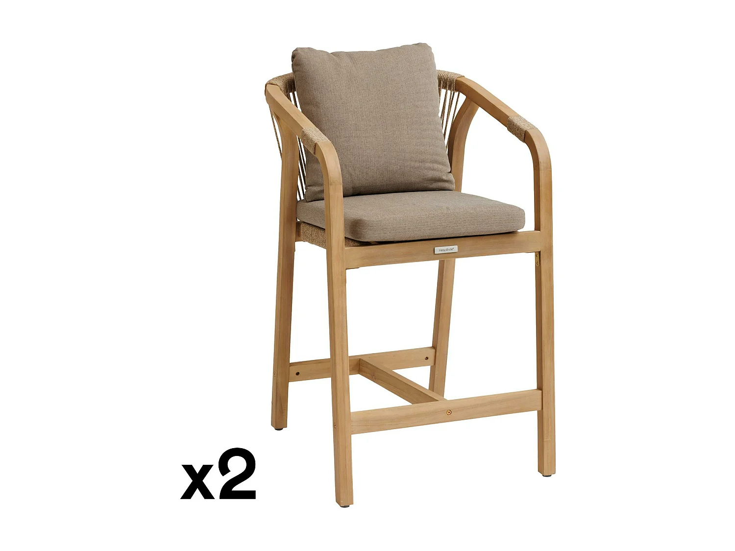Tabouret de bar exterieur bois d'acacia et tissu taupe (lot de 2) IBIZA