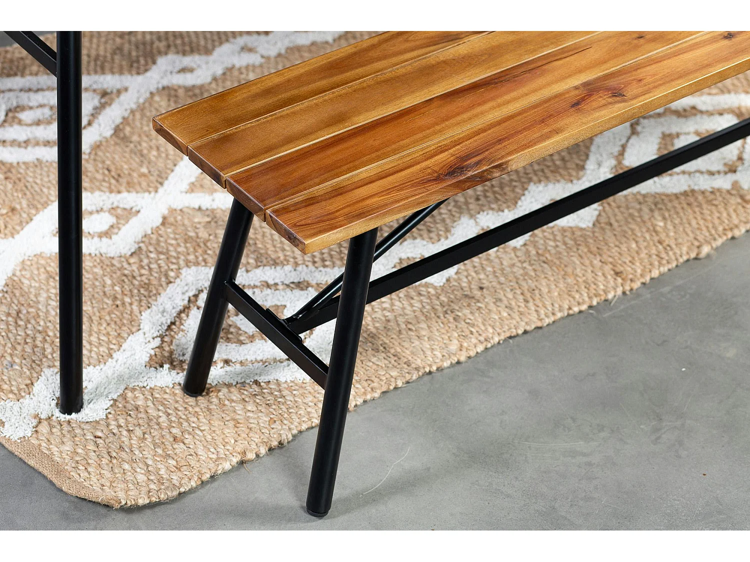 Salon de jardin en bois d'acacia (1 table à manger 160 cm + 2 bancs 130 cm) BAHIA