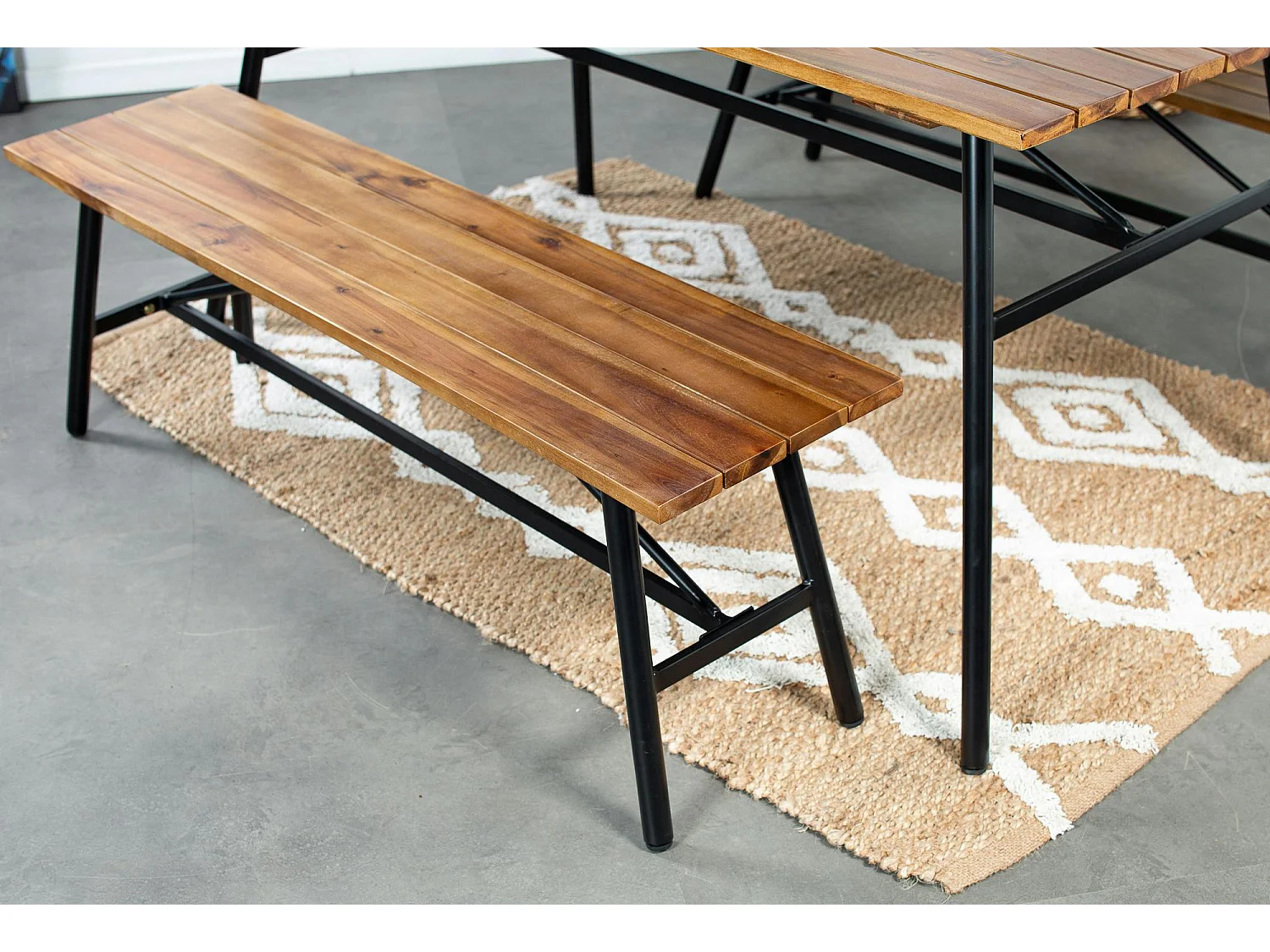 Salon de jardin en bois d'acacia (1 table à manger 160 cm + 2 bancs 130 cm) BAHIA