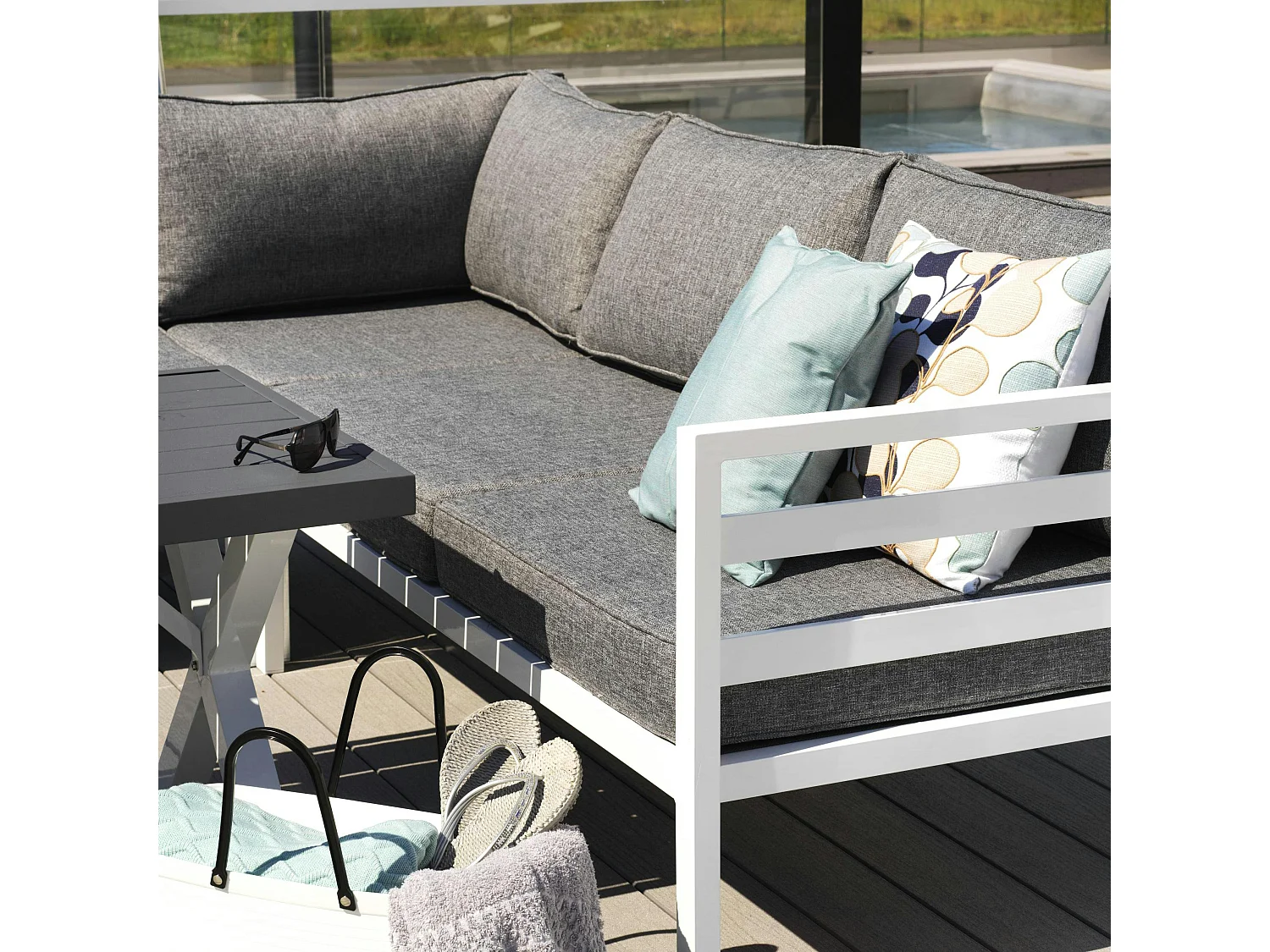 Canapé d'angle jardin en aluminium blanc STOCKHOLM