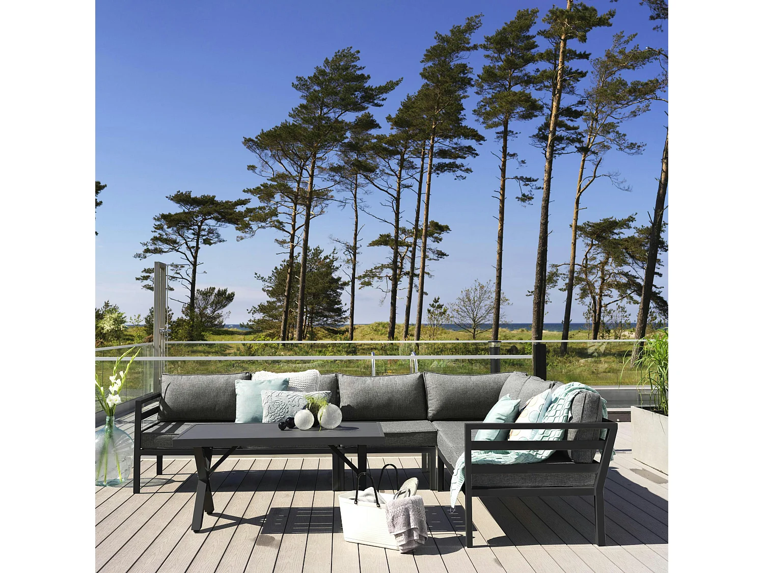 Canapé d'angle jardin en aluminium noir STOCKHOLM