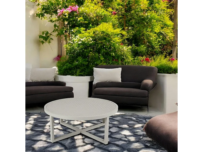 Table basse de jardin en aluminium gris sable D 100 cm OSLO