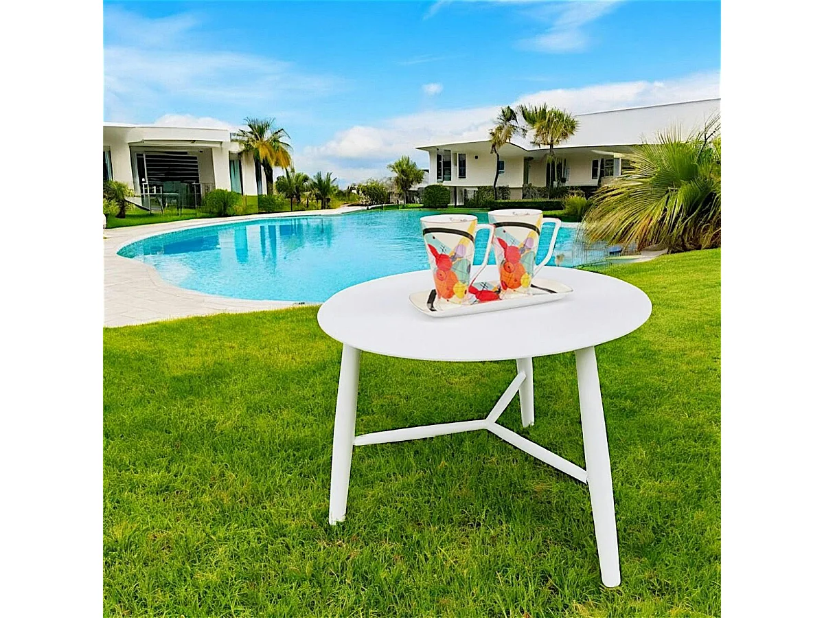 Table basse de jardin en aluminium blanc Ø 60 cm STOCKHOLM