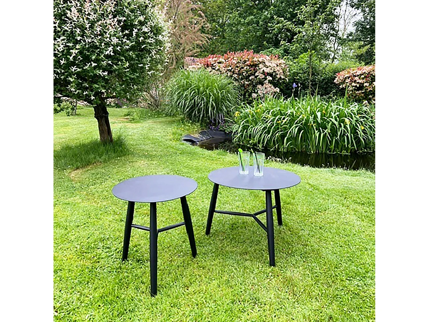 Table basse de jardin en aluminium noir Ø 75 cm STOCKHOLM