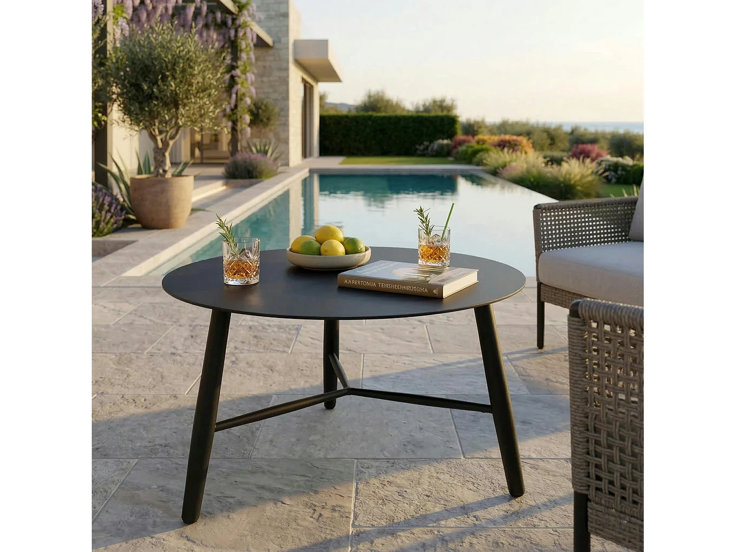 Table basse de jardin en aluminium noir Ø 75 cm STOCKHOLM