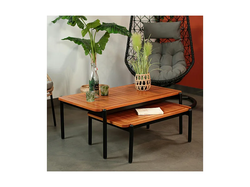 Table basse gigogne bois d'eucalyptus intérieur/extérieur (lot de 2)