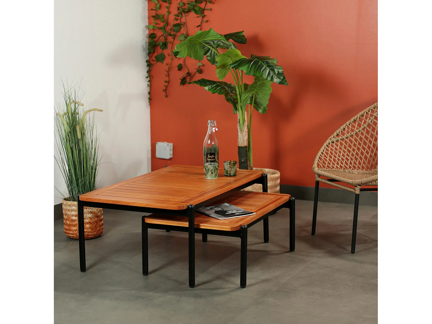 Table basse gigogne bois d'eucalyptus intérieur/extérieur (lot de 2)