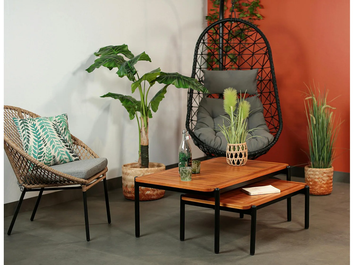 Table basse gigogne bois d'eucalyptus intérieur/extérieur (lot de 2)