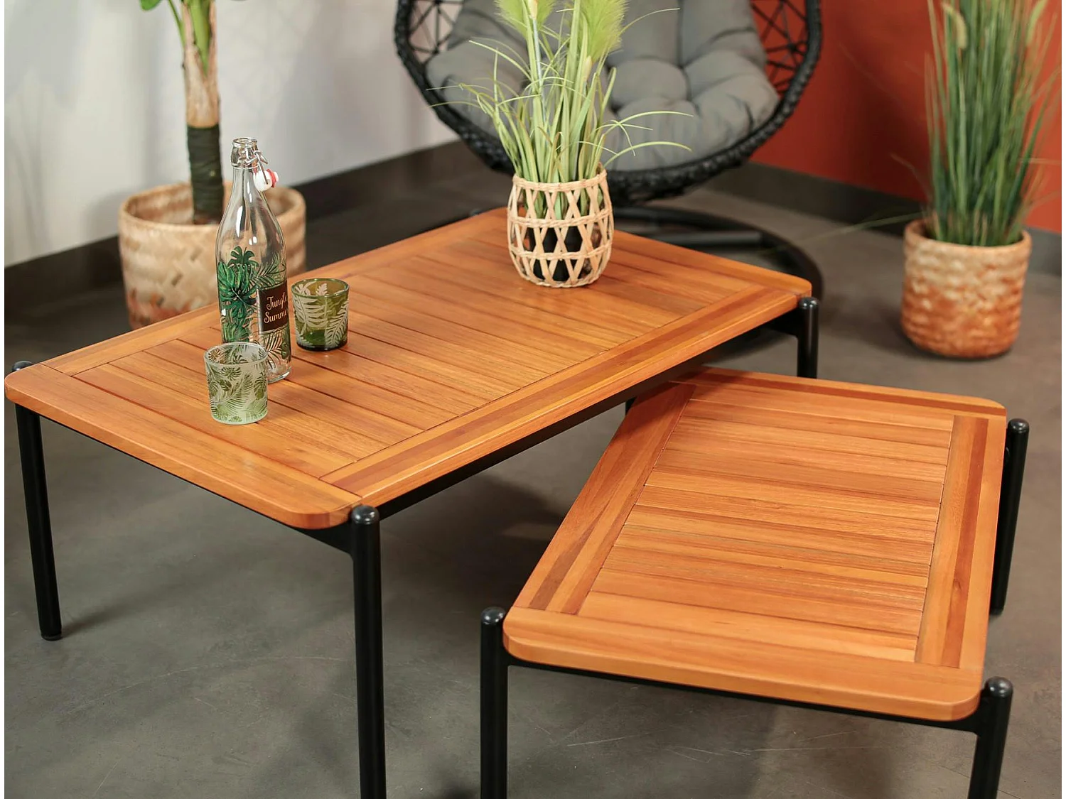 Table basse gigogne bois d'eucalyptus intérieur/extérieur (lot de 2)