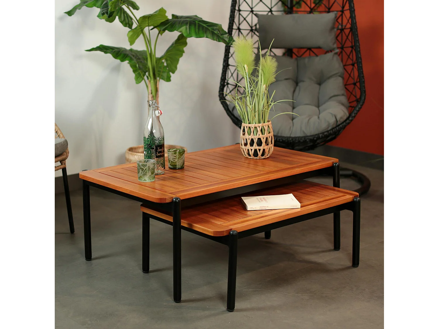 Table basse gigogne bois d'eucalyptus intérieur/extérieur (lot de 2)