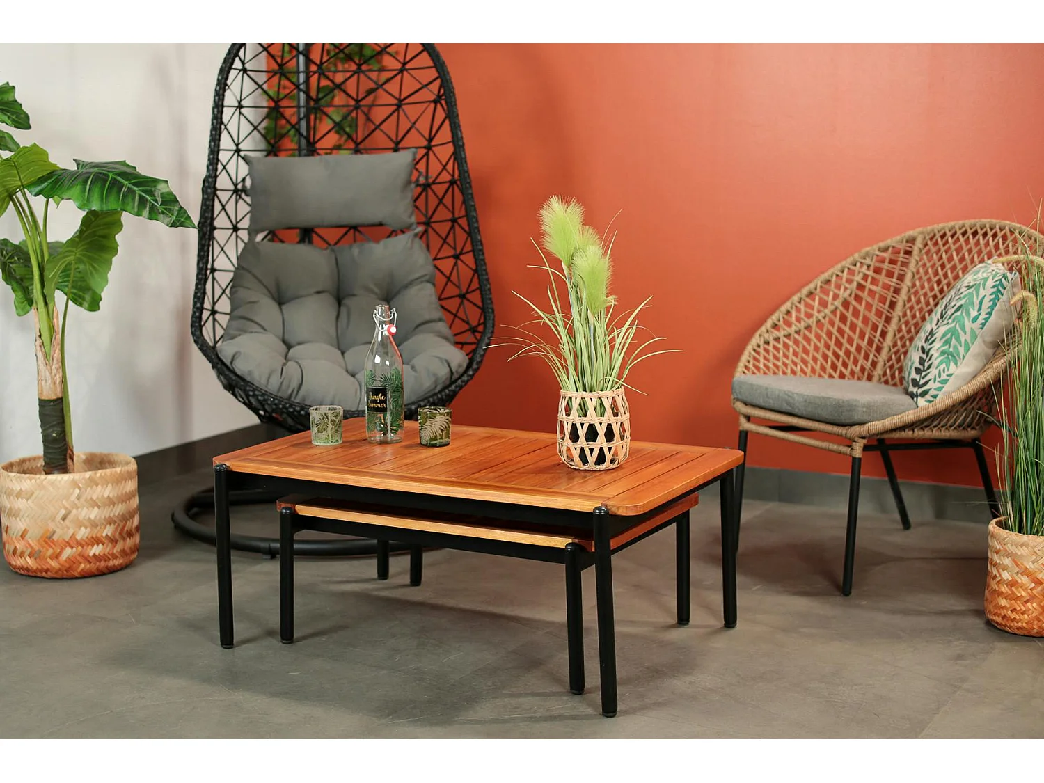 Table basse gigogne bois d'eucalyptus intérieur/extérieur (lot de 2)