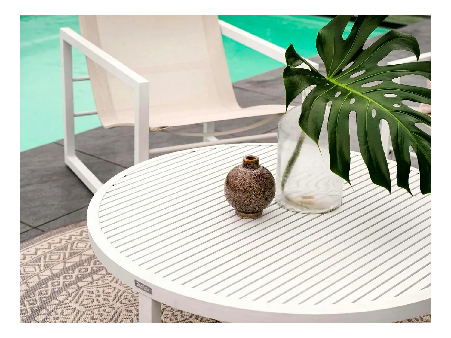 Table basse de jardin en aluminium blanc D 100 cm OSLO
