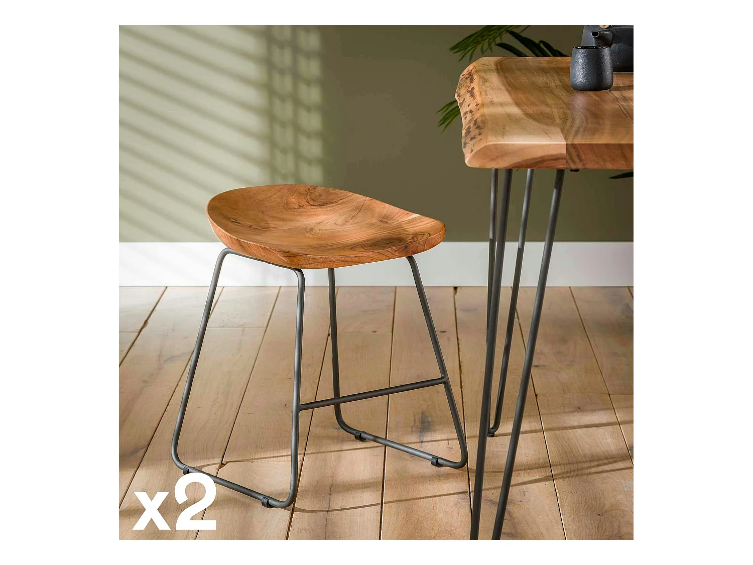 Tabouret bas bois d'acacia (lot de 2) MELBOURNE