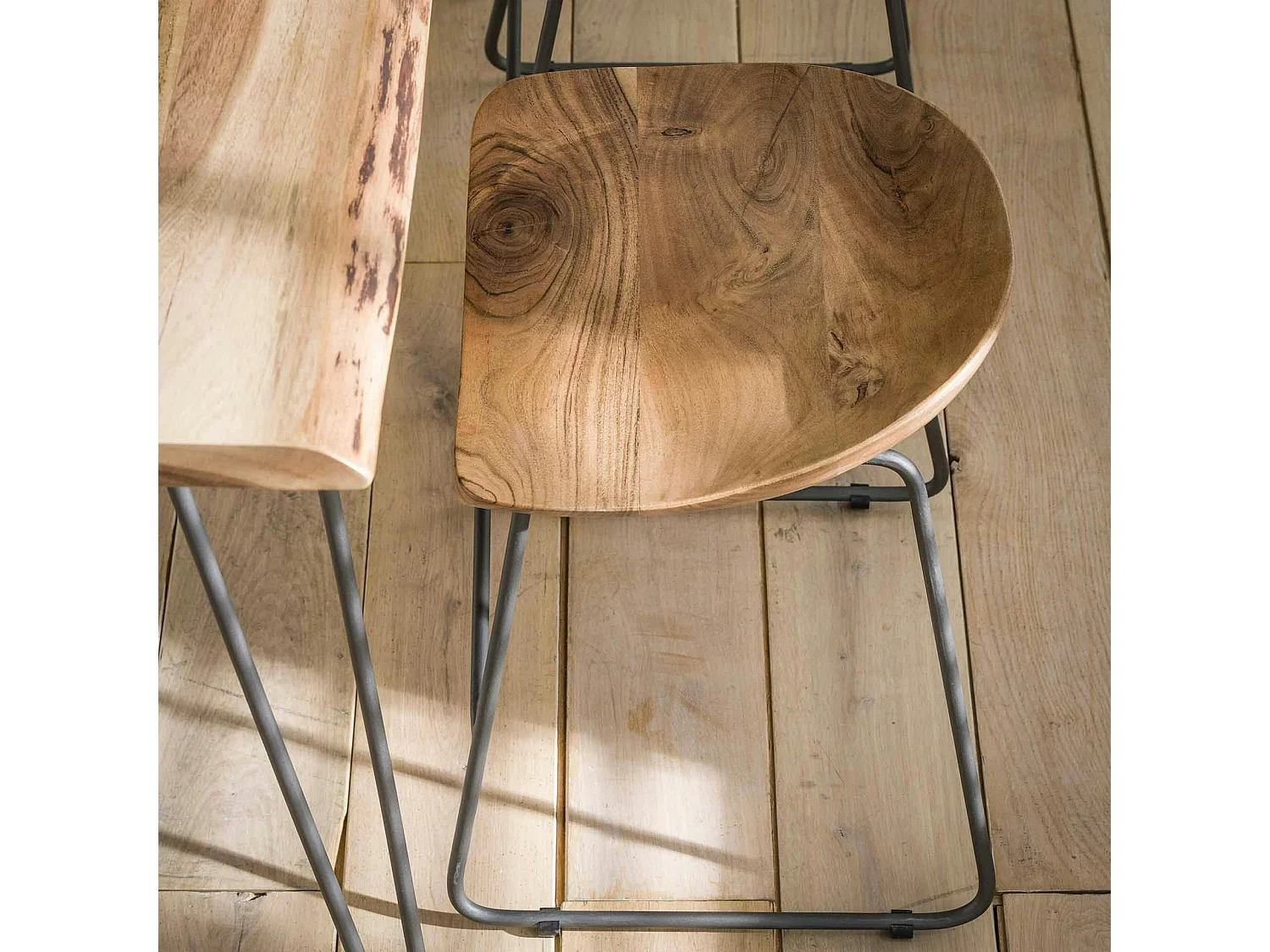 Tabouret bas bois d'acacia (lot de 2) MELBOURNE
