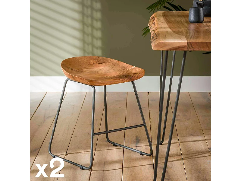 Tabouret bas bois d'acacia (lot de 2) MELBOURNE