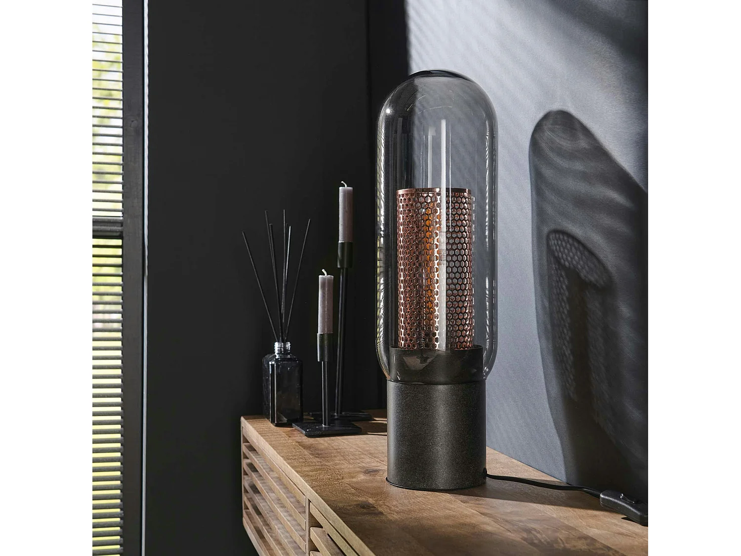 Lampe en verre et métal cuivré NOVA