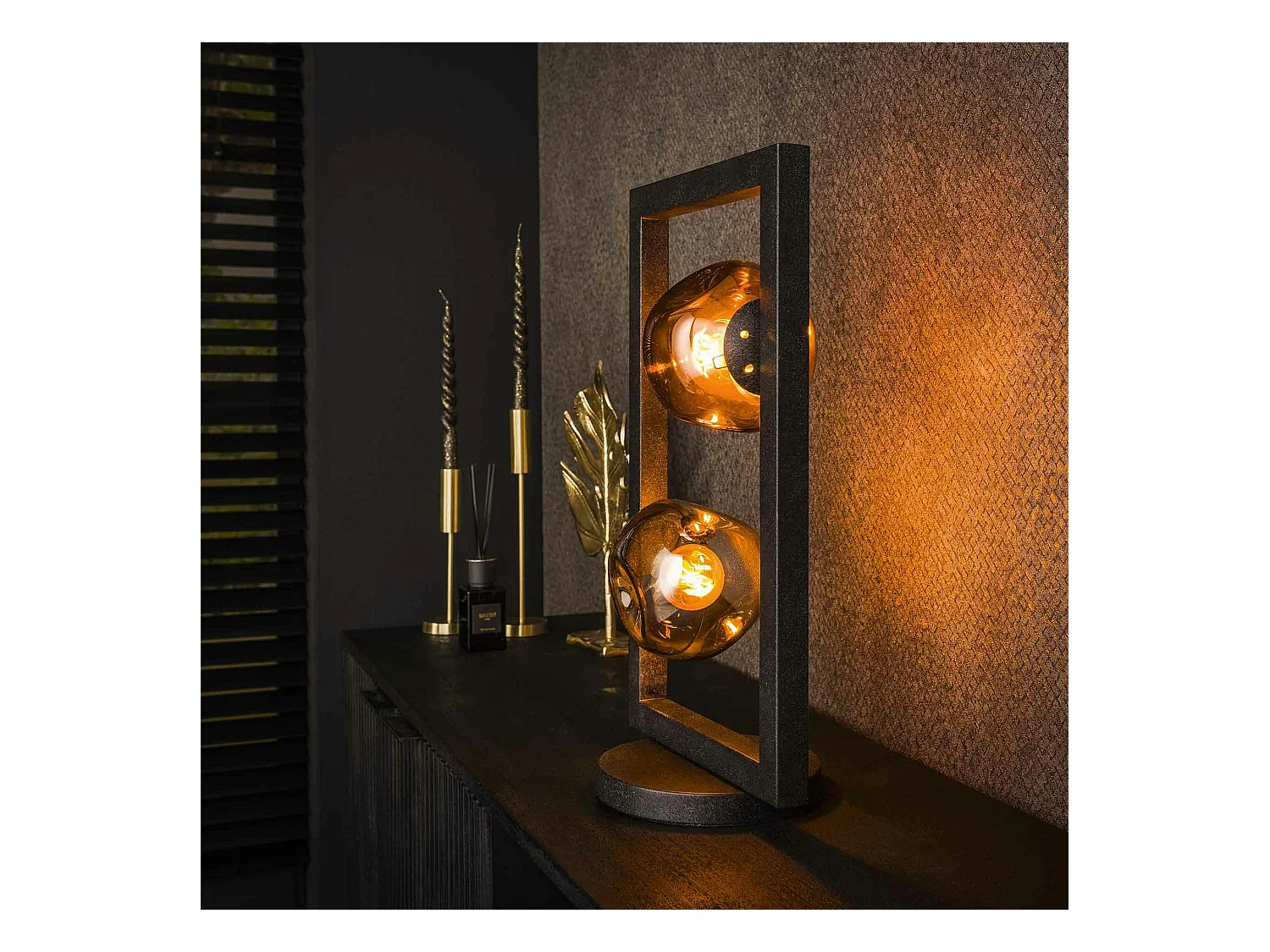 Lampe à poser avec cadre 2 abat-jour en verre déformé NIAGARA