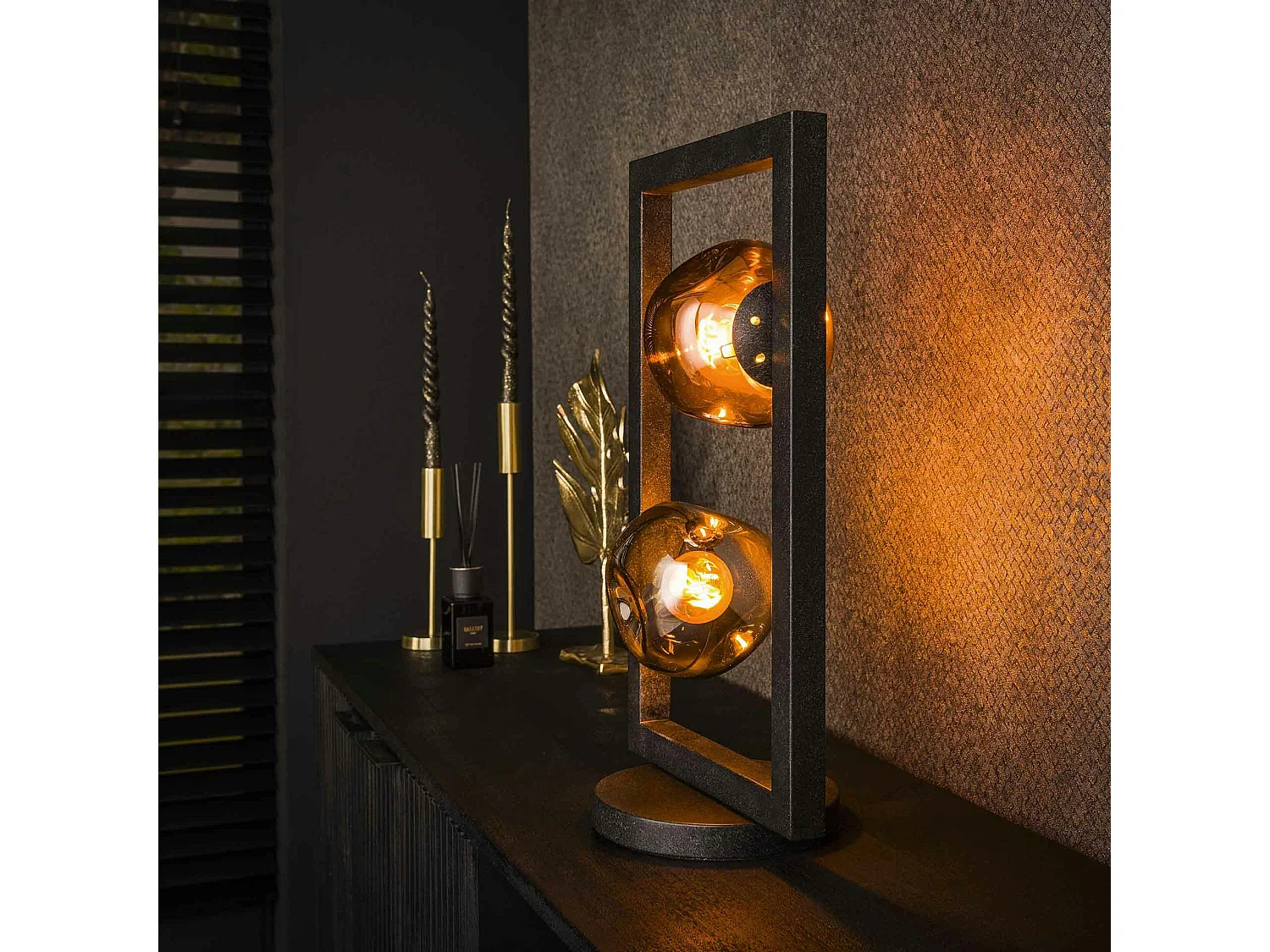 Lampe à poser avec cadre 2 abat-jour en verre déformé NIAGARA