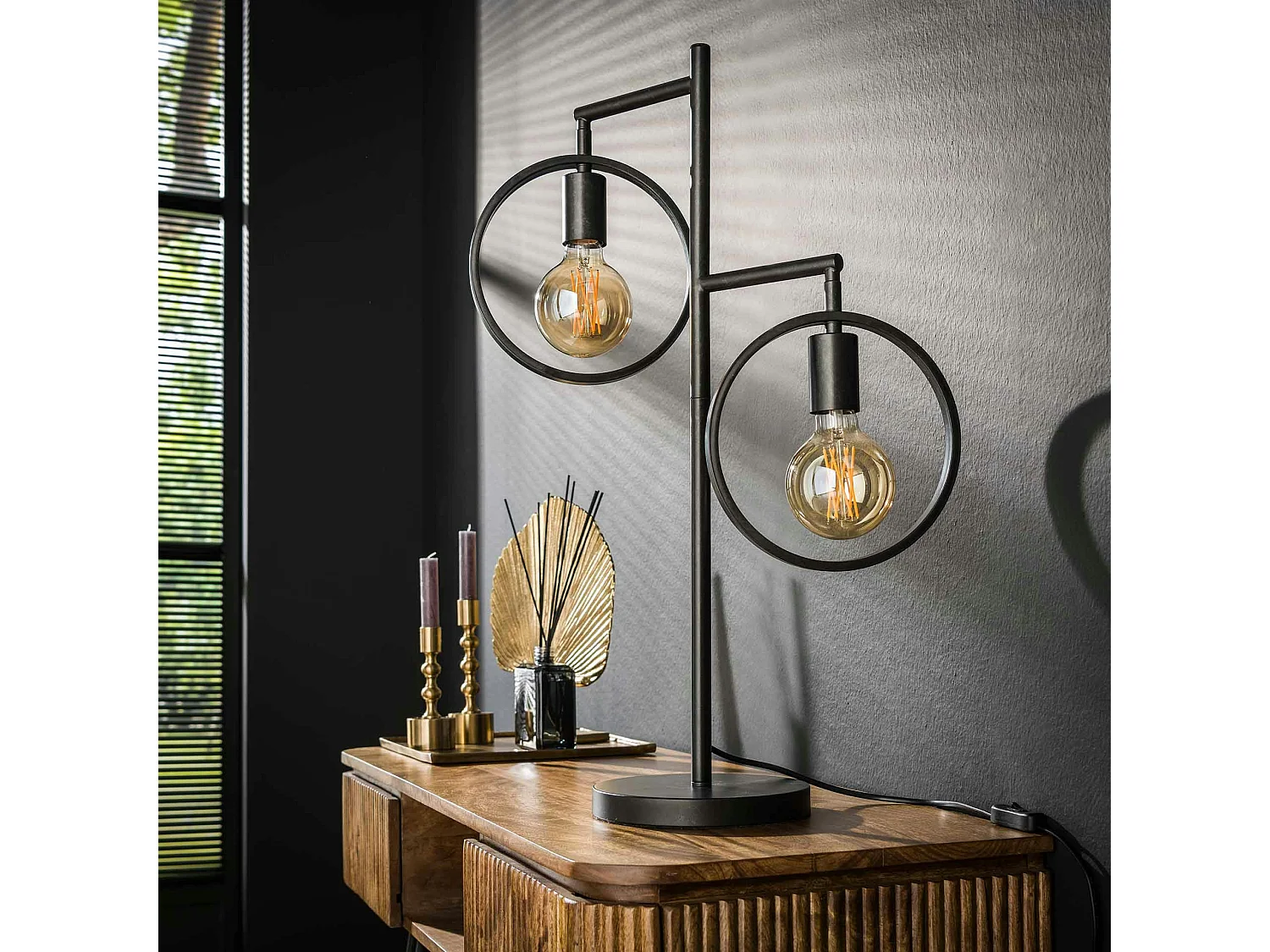 Lampe décorative 2 anneaux, finition charbon RALF