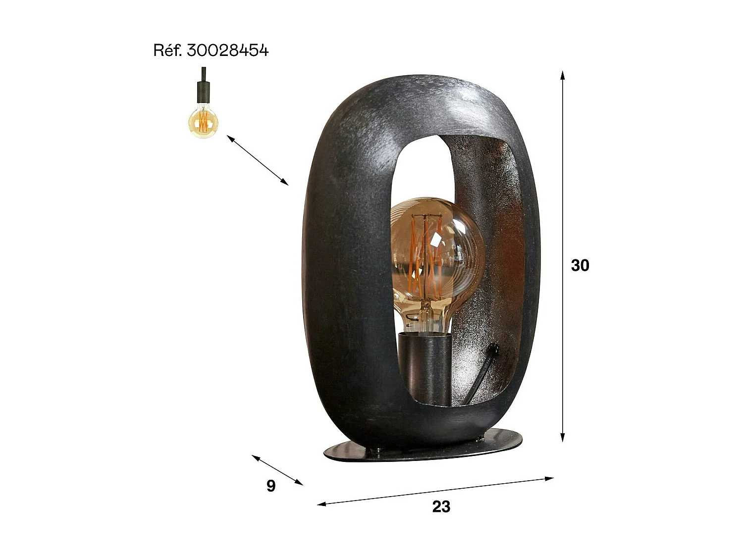 Lampe noire avec cadre épais 30 cm RALF