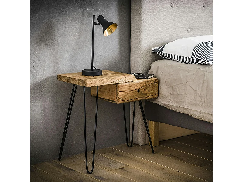 Table de chevet bois métal (côté gauche) MELBOURNE