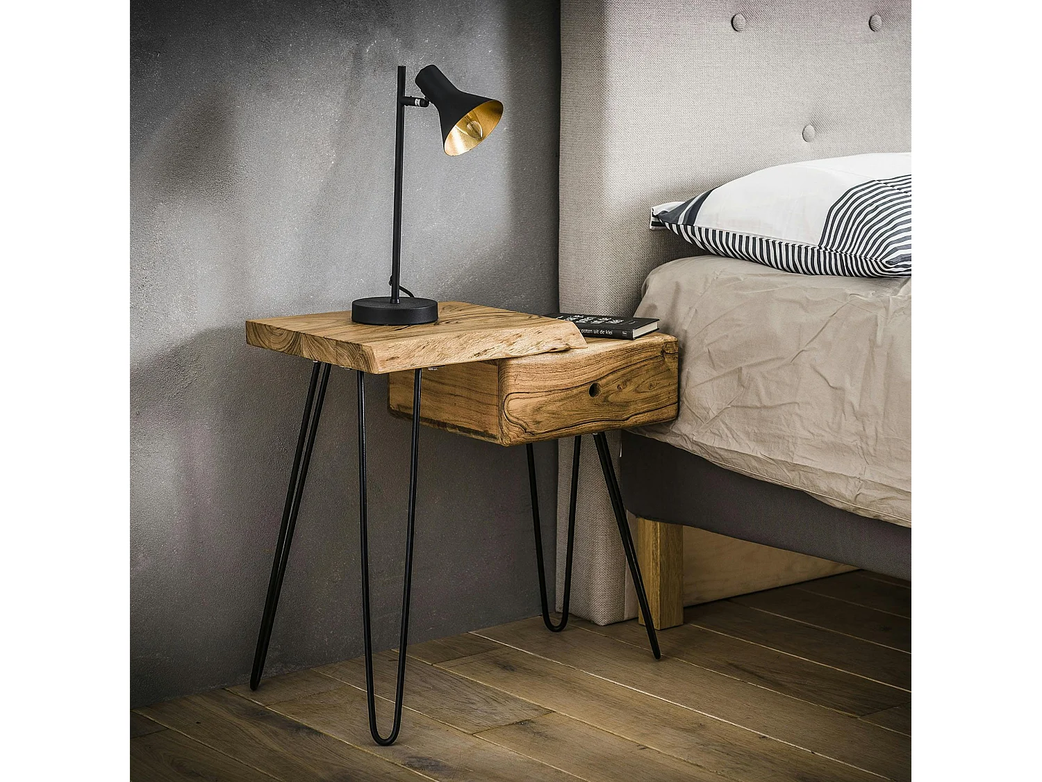 Table de chevet bois métal (côté gauche) MELBOURNE