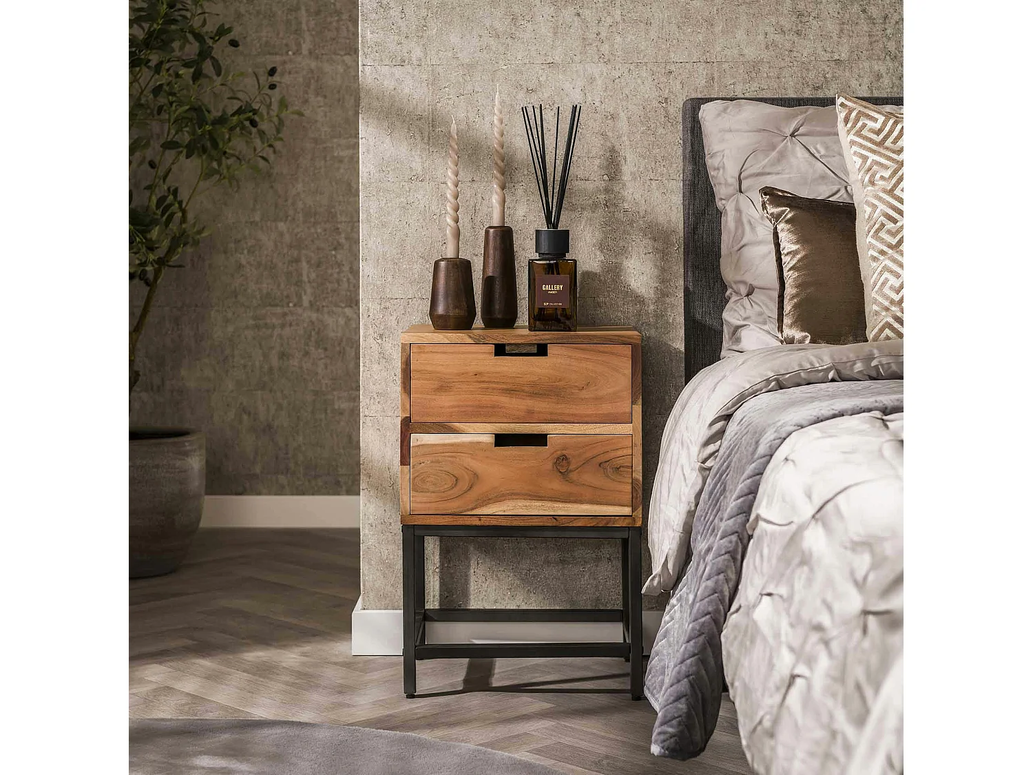 Chevet en bois d'acacia avec poignées intégrées MELBOURNE