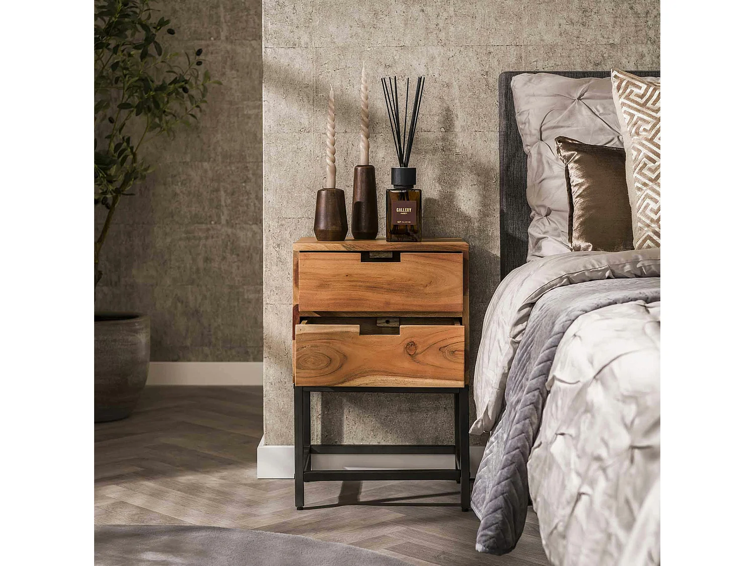 Chevet en bois d'acacia avec poignées intégrées MELBOURNE