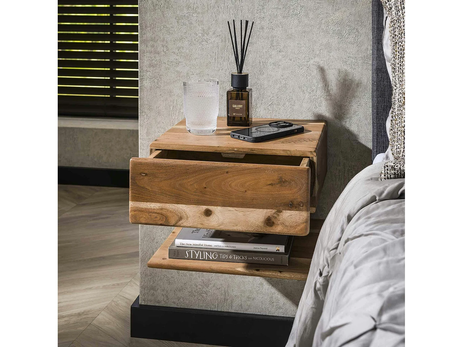 Table de nuit murale 1 tiroir et 1 étagère MELBOURNE