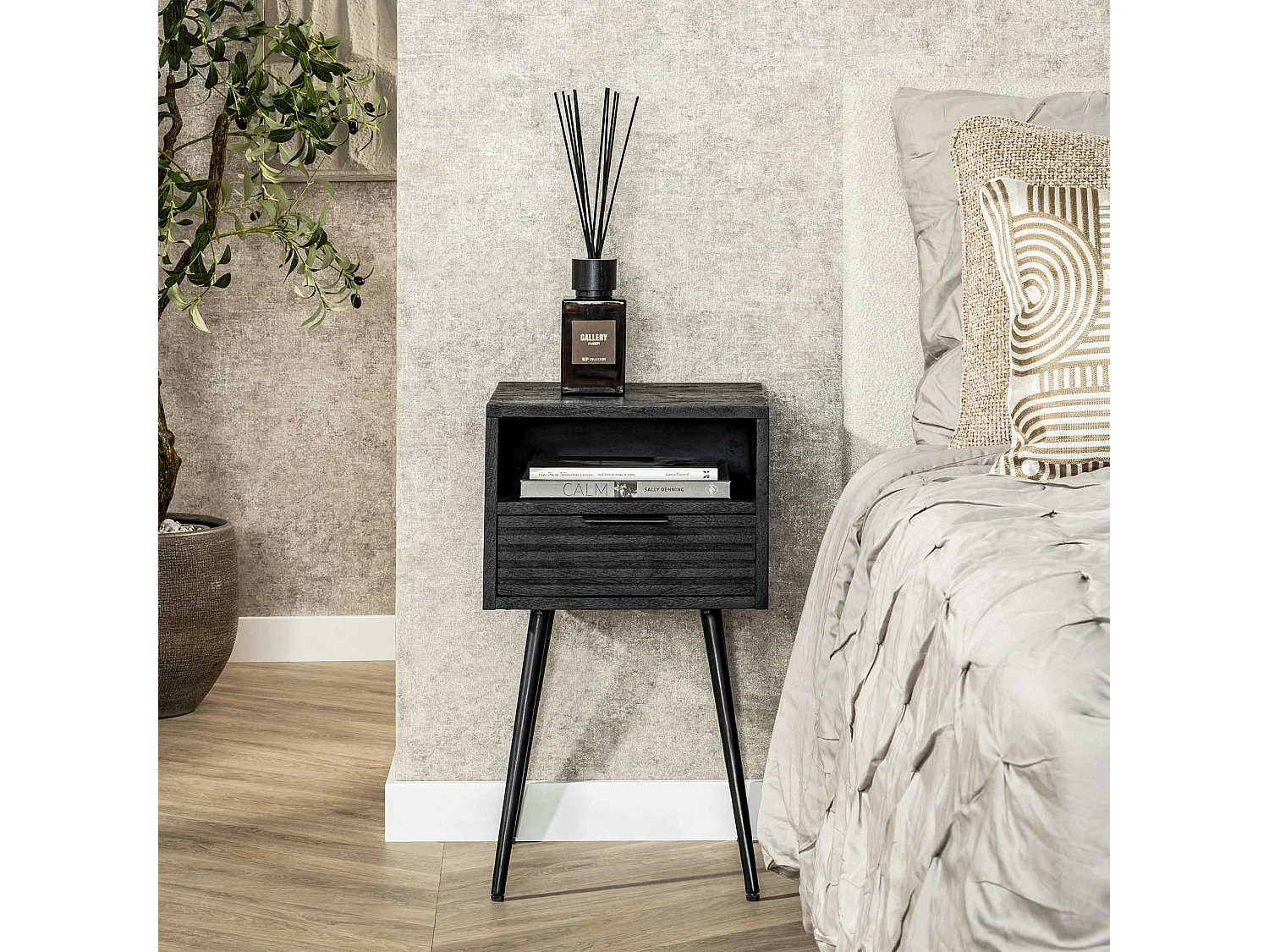 Chevet noir 1 tiroir 1 niche LUCKNOW