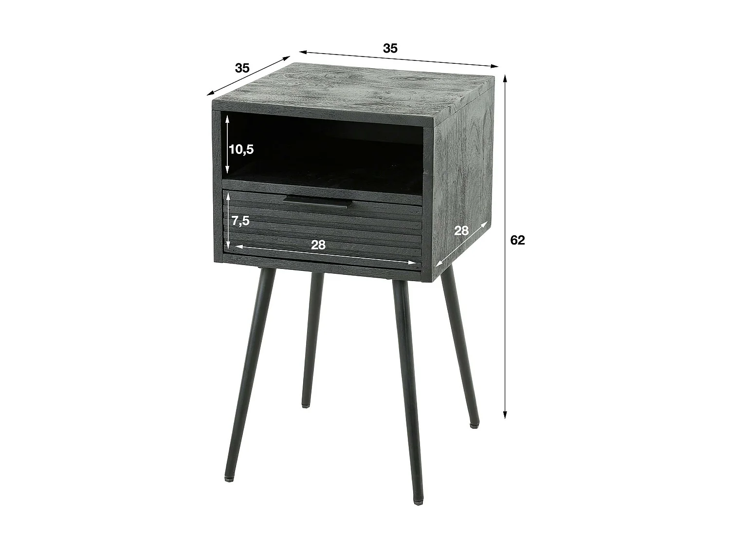 Chevet noir 1 tiroir 1 niche LUCKNOW