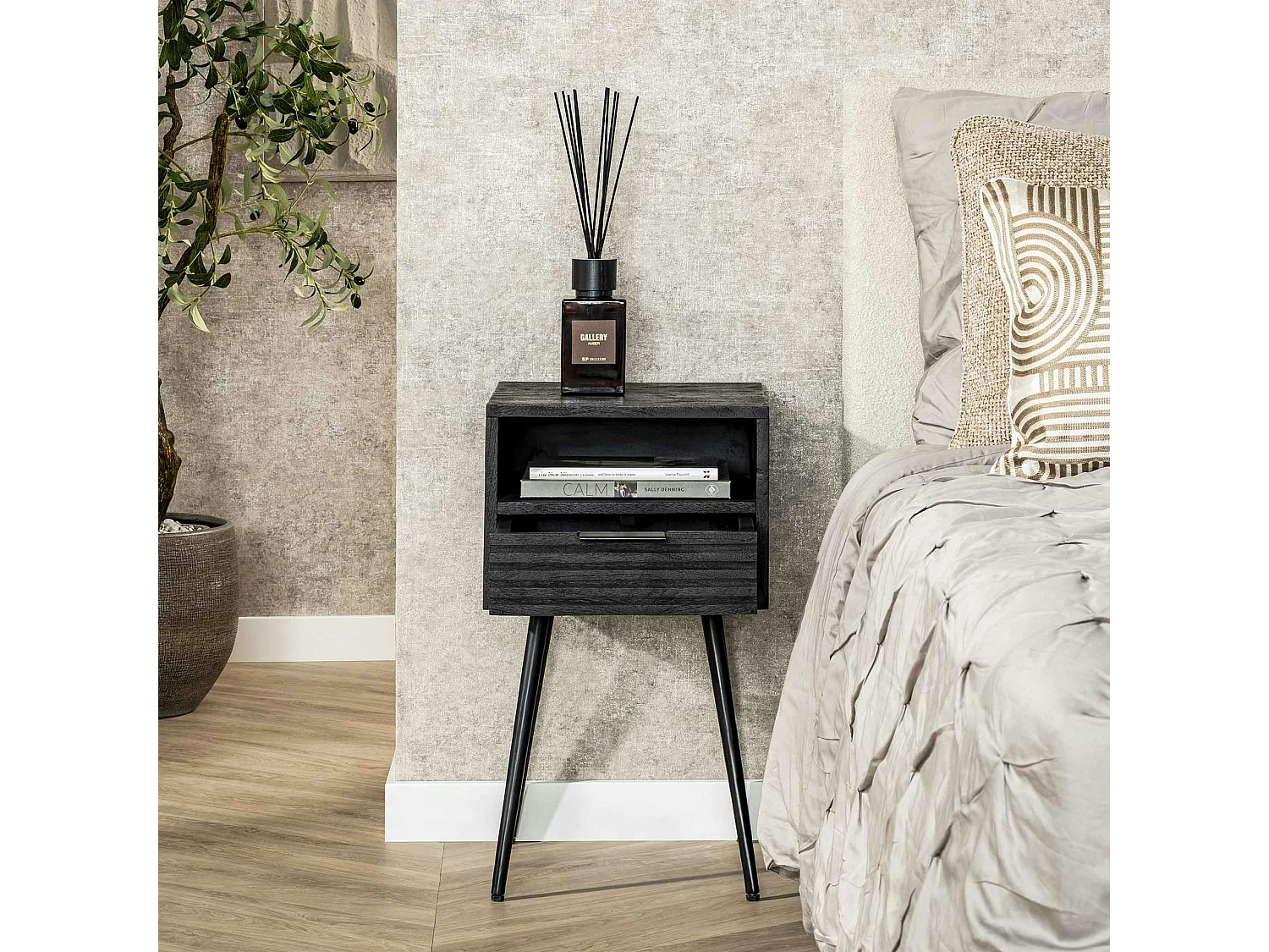 Chevet noir 1 tiroir 1 niche LUCKNOW