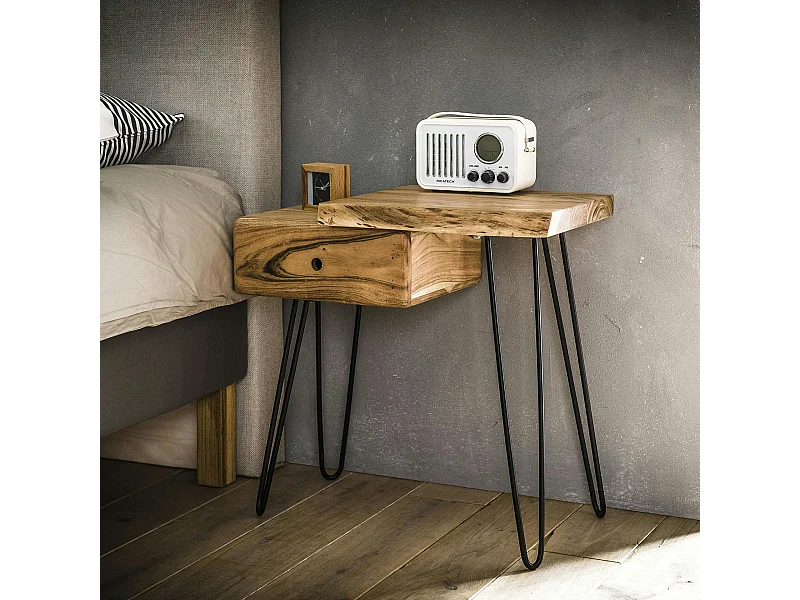 Table de chevet bois métal (côté droit) MELBOURNE