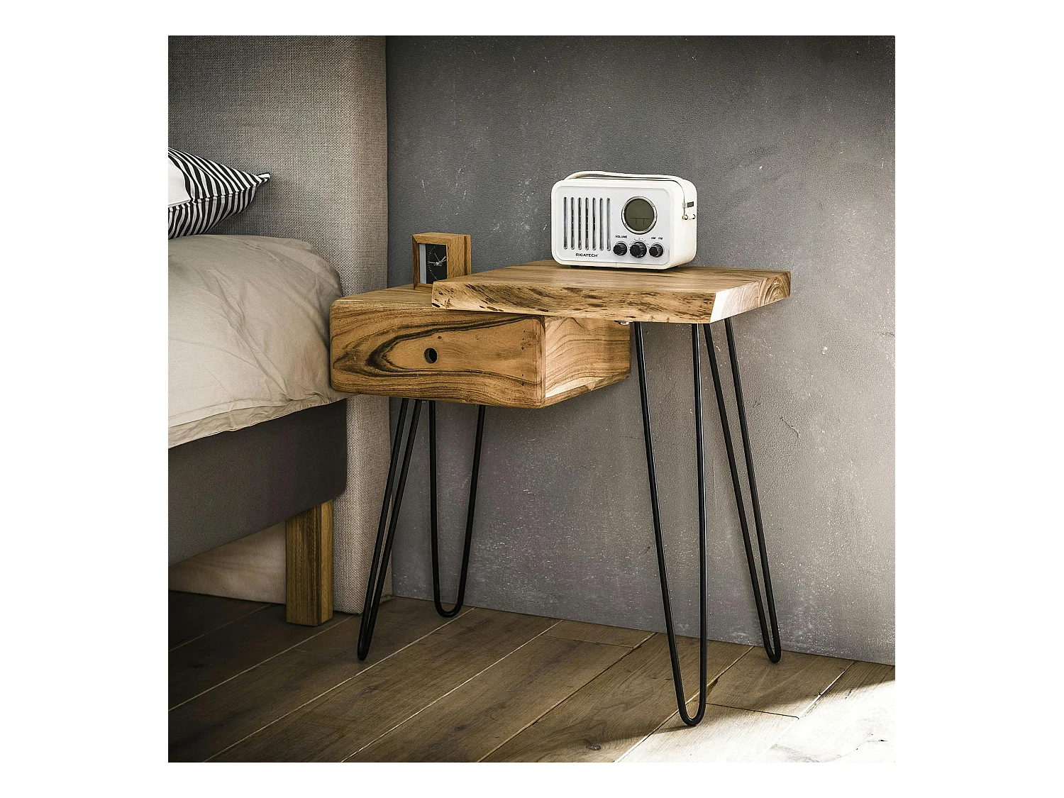 Table de chevet bois métal (côté droit) MELBOURNE
