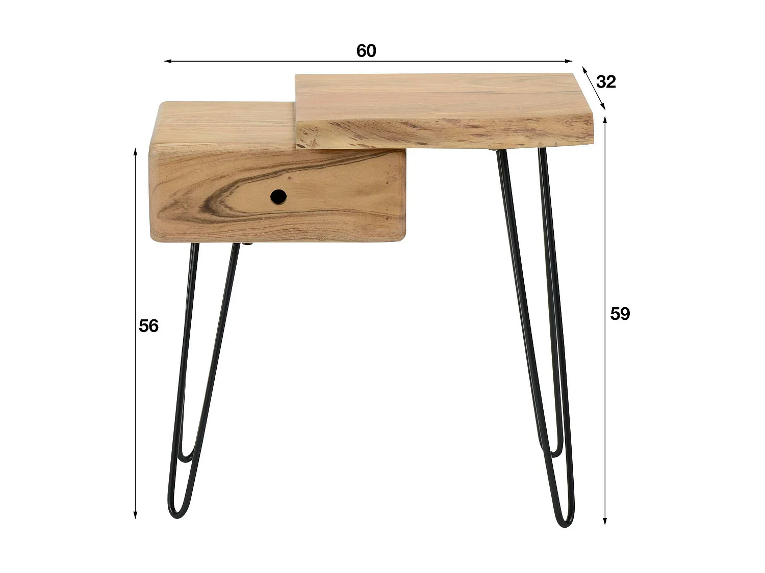 Table de chevet bois métal (côté droit) MELBOURNE