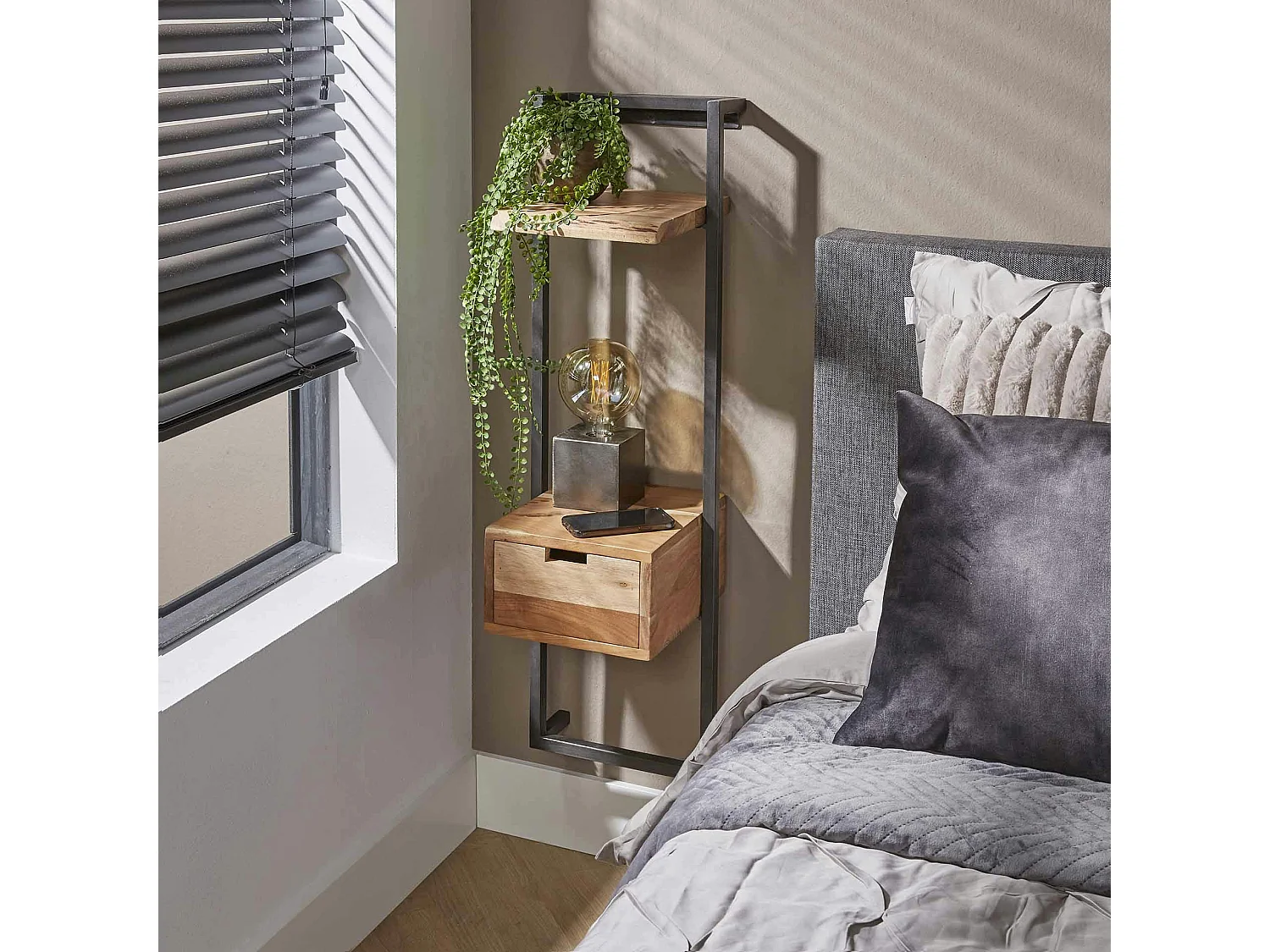 Table de chevet en bois d'acacia structure colonne MELBOURNE