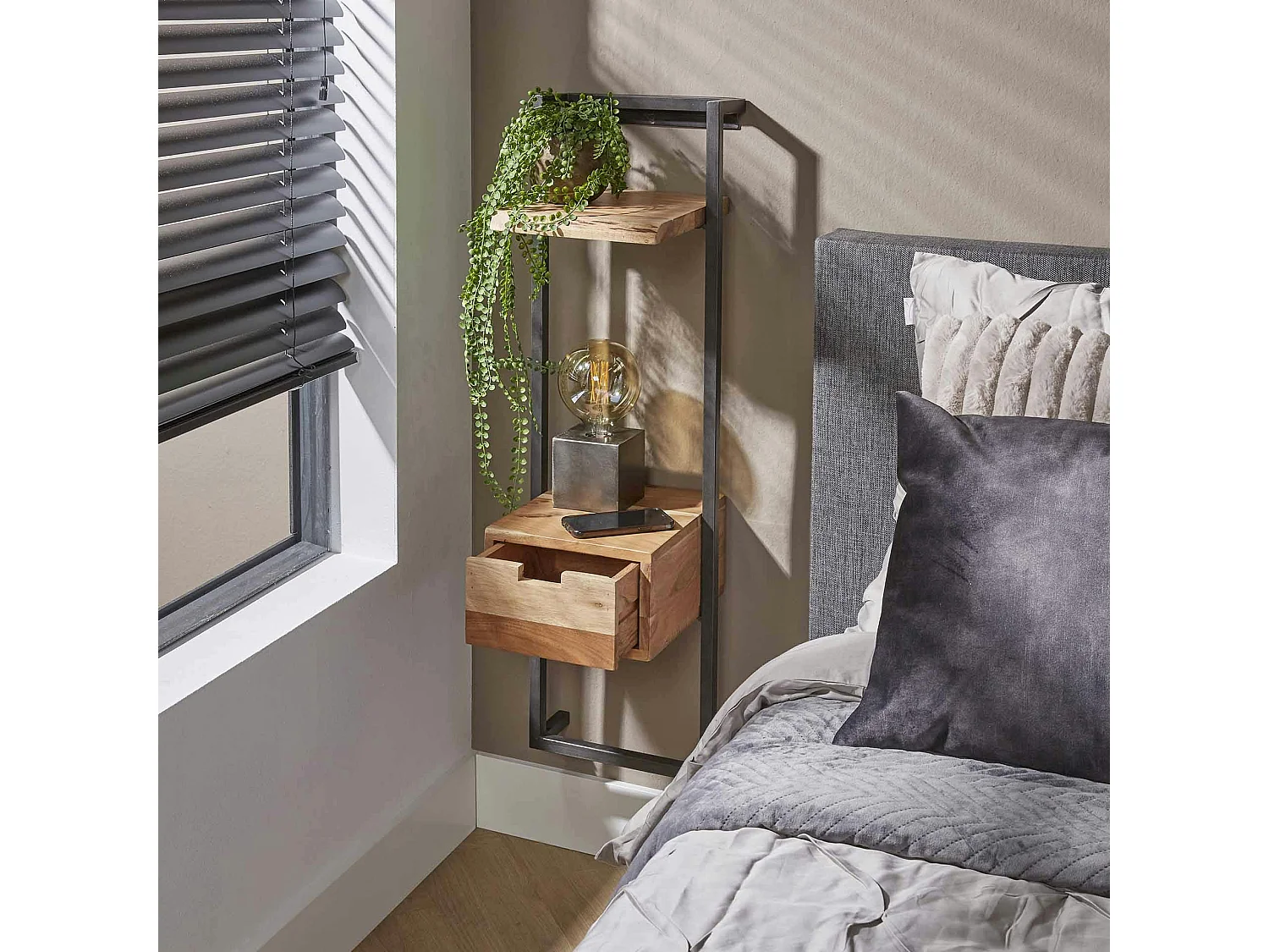 Table de chevet en bois d'acacia structure colonne MELBOURNE