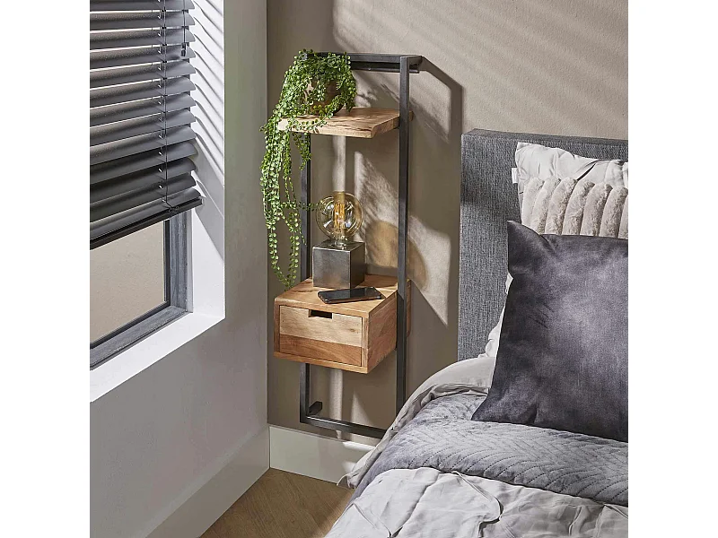 Table de chevet en bois d'acacia structure colonne MELBOURNE