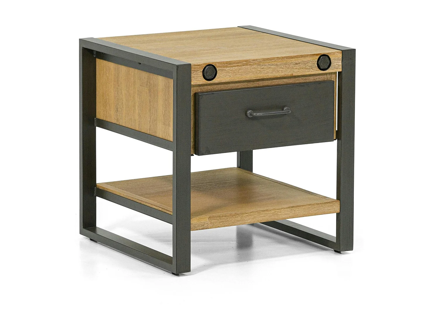 Table de chevet industrielle bois-métal 1 tiroir et 1 plateau bas BROOKLYN
