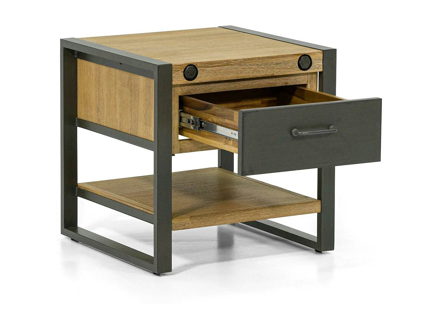 Table de chevet industrielle bois-métal 1 tiroir et 1 plateau bas BROOKLYN